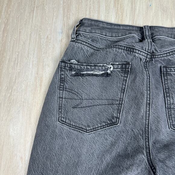 American Eagle Gray High Rise Mom Jean Raw Ankle Hem Distressed Denim Jeans 4 - Picture 14 of 16
